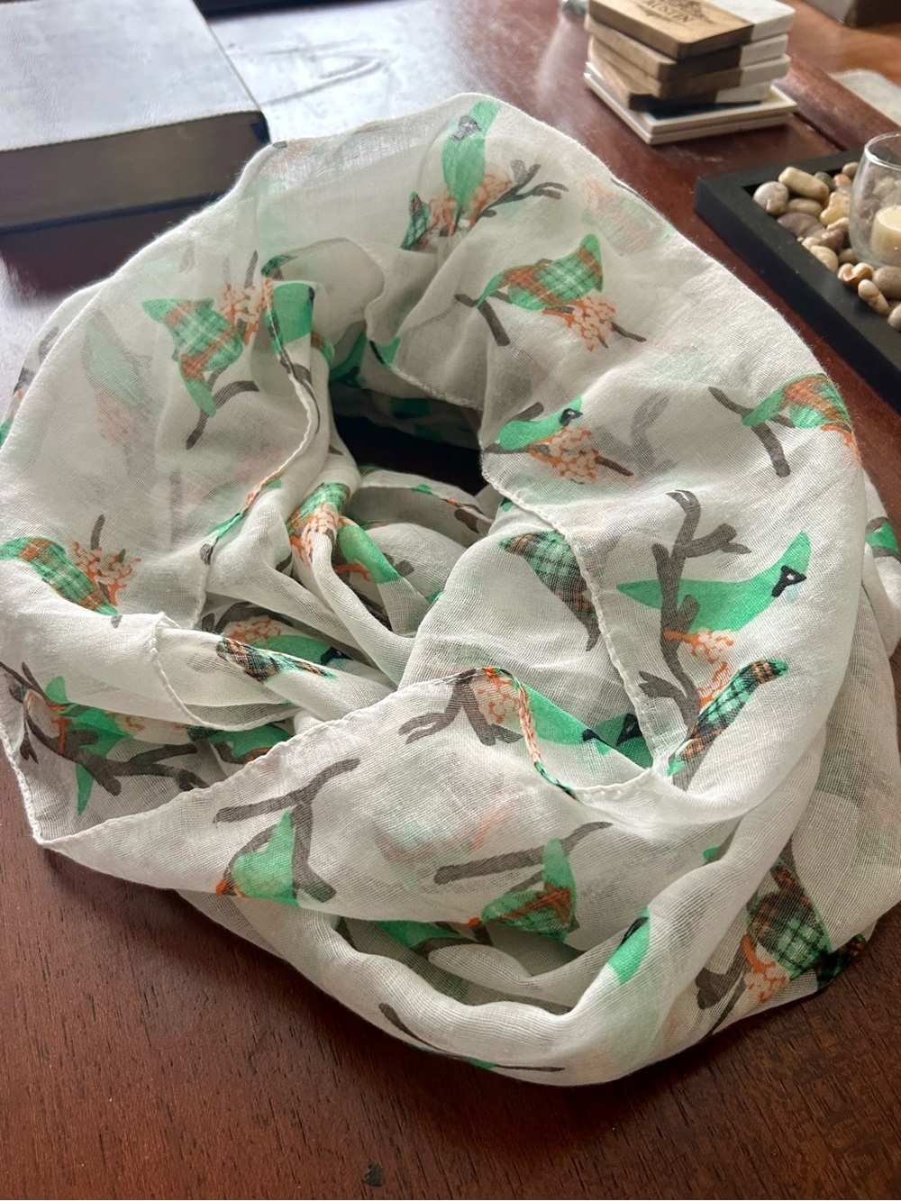 Green Bird Print Scarf